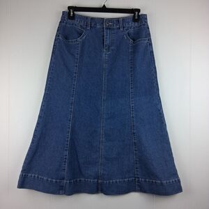 Vintage Christopher & Banks Y2K Denim Maxi Skirt Blue 10 Modest Pockets
